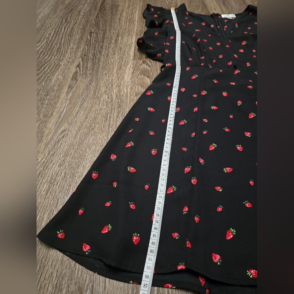 Socialite Black Dress with Red Strawberry Pattern
